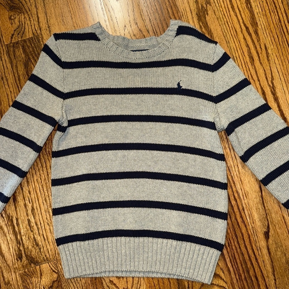 Polo Ralph lauren boys grey and navy striped sweater NWT MEDIUM (10-12)